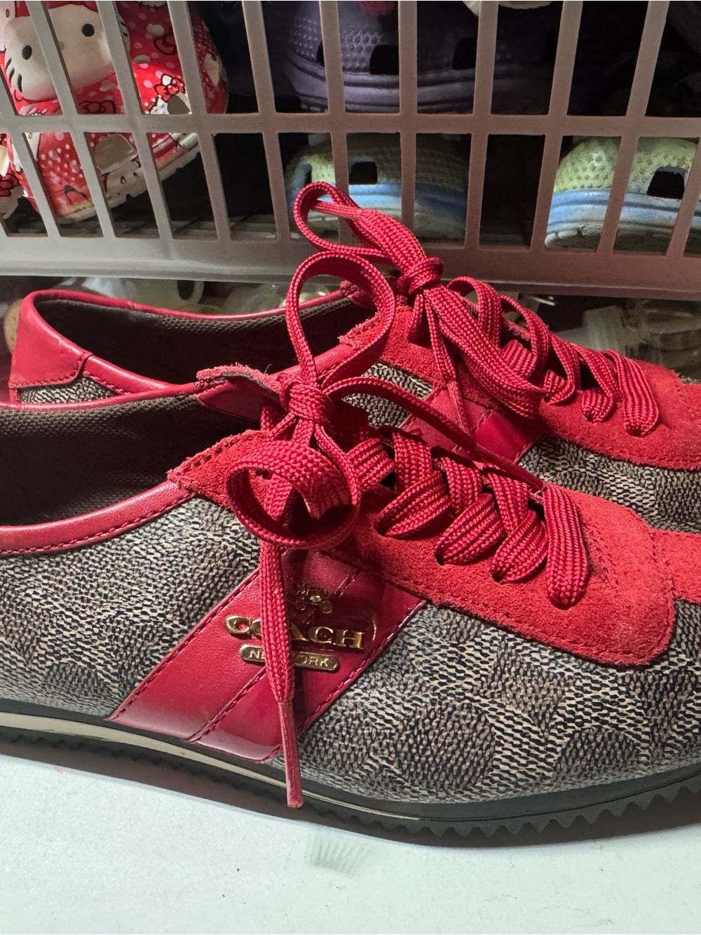 Cole Haan Red and Brown Logo-Print Lace-Up Sneakers